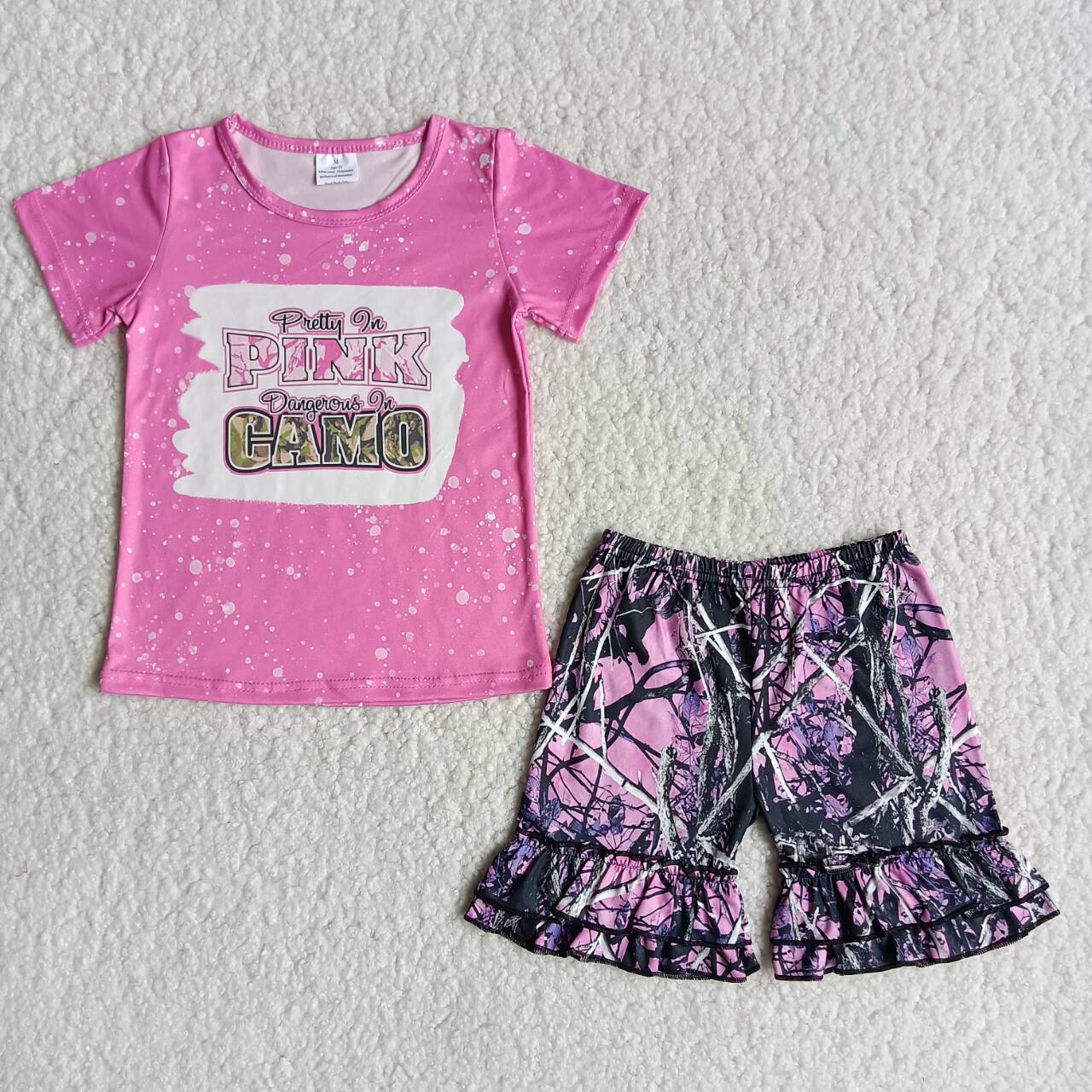 RTS new arrive girls clothes pink camo cute girl summer wear kids clothing sets lovely toddler baby girl outfit