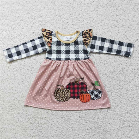 6 A26-19 Girls Colorful Pumpkin Pattern Print Long Sleeve Dress