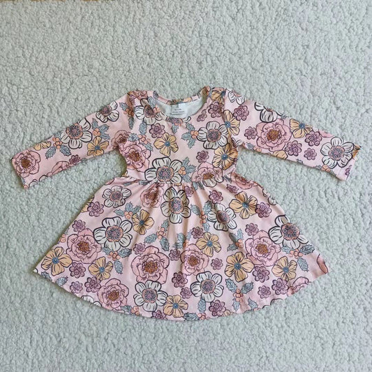 6 A4-18 Girls Floral Print Long Sleeve Dress