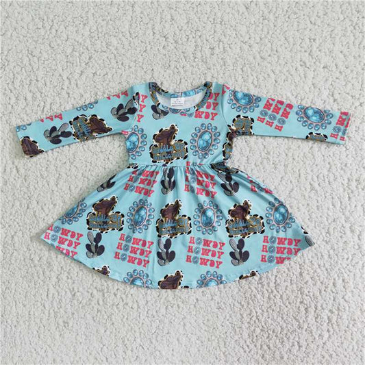 6 B13-9 Girls Alphabet Print Blue Long Sleeve Skirt