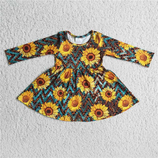 6 B3-22   Girls Sunflower Print Long Sleeve Skirt