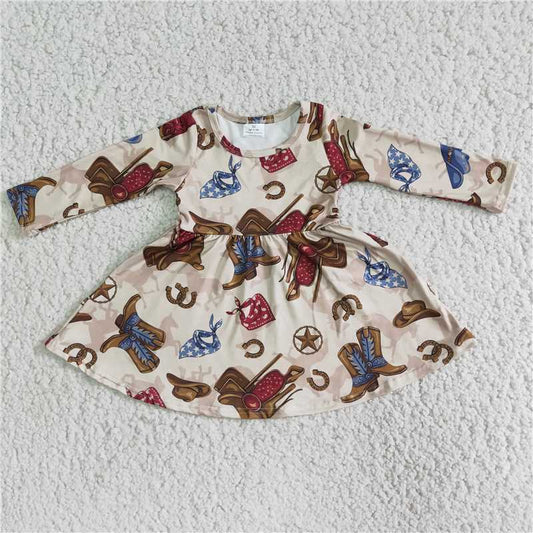 6 A6-1 Girls Boots Graphic Print Long Sleeve Dress