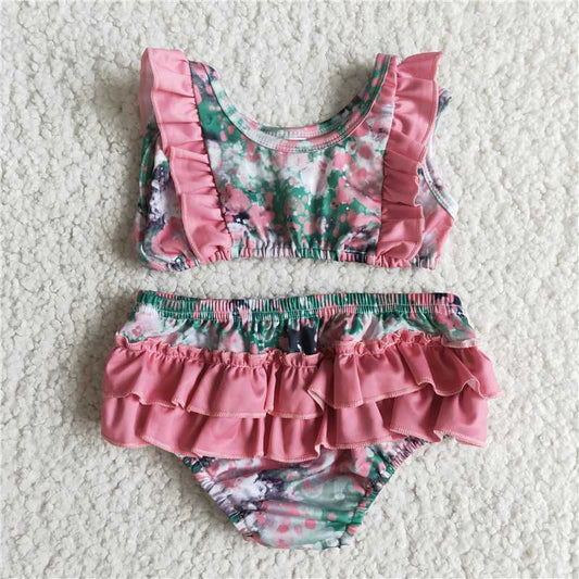 RTS Children Boutique Kids Pink Swimsuits 2pcs Ruffle Baby Girls Toddler Fashion Boutique Outfits Clothing Sets