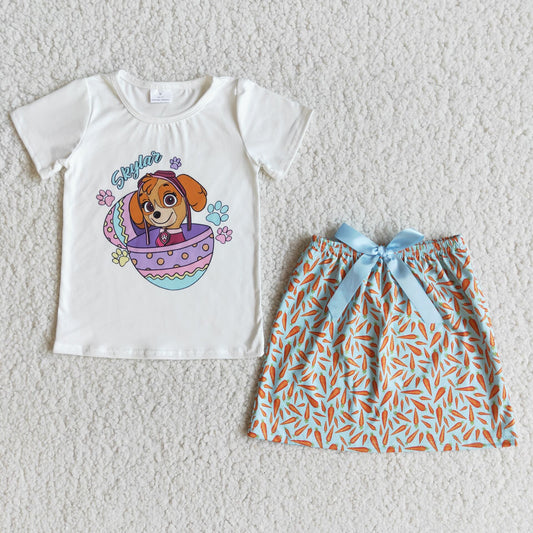 E10-1 Cartoon puppy print short-sleeved top with shorts