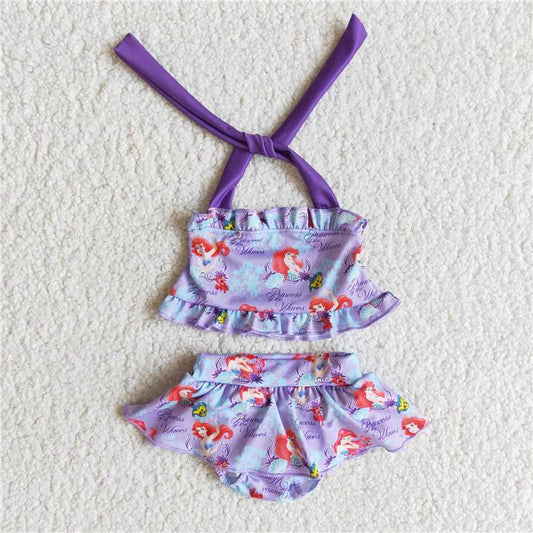 RTS Children Boutique Kids Purple Swimsuits 2pcs Ruffle Baby Girls Toddler Fashion Boutique Outfits Clothing Sets