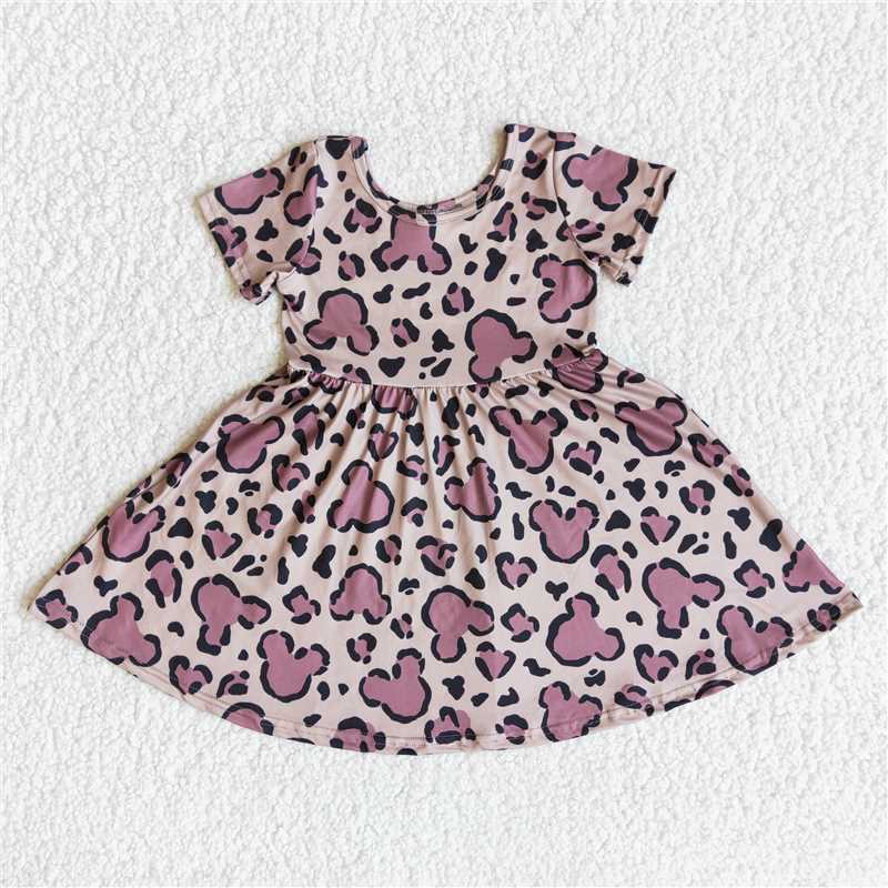 E13-13  Cartoon image mouse print leopard short-sleeved skirt