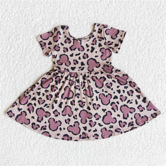 E13-13  Cartoon image mouse print leopard short-sleeved skirt
