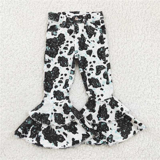 P0031 Cow Print Blue Highlight Double Lace Denim pants