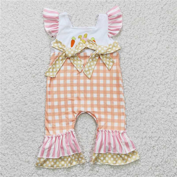 SR0129 Girls Embroidered Rabbit Carrot Orange Flying Sleeve Bodysuit