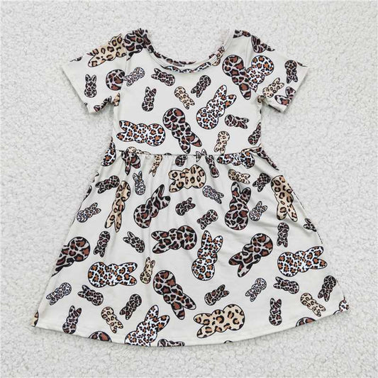 GSD0227Girl's leopard print rabbit short sleeve dress