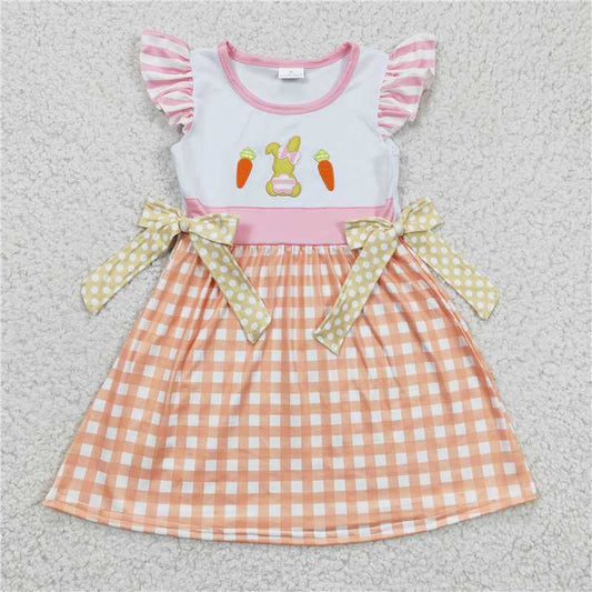 GSD0163Girl Embroidered rabbit Carrot orange flying sleeve dress