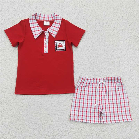 BSSO0106 Boys Embroidered Crab Short Sleeve Shorts Set