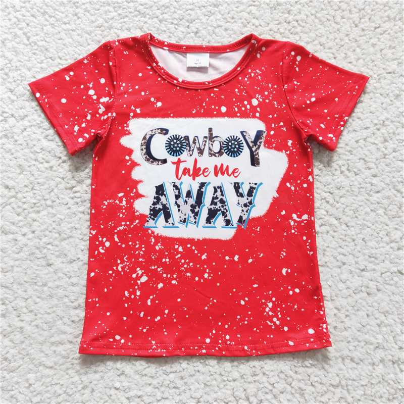 GT0105Girl COWBOY Red Short Sleeve Top