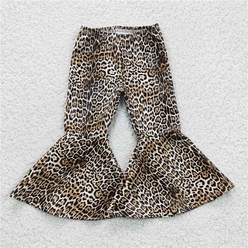 P0050Summer new girls leopard print flared leather pants cute boutique wholesale price