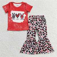 GSPO0432Girl CRAWFISH Love Short Sleeve Red leopard print pants suit