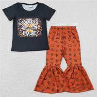 GSPO0433Girls DUTTON leopard print black Short sleeve Brown pants suit