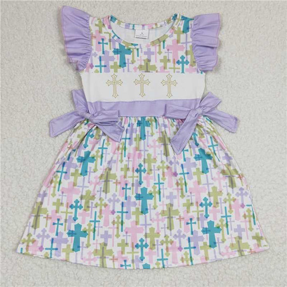 GSD0190Girls Easter Colorful Cross Flying Sleeve dress