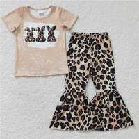 GSPO0245Girls leopard print Three Rabbits short sleeve pants suit