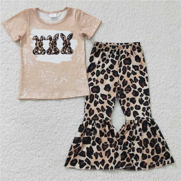 GSPO0245Girls leopard print Three Rabbits short sleeve pants suit