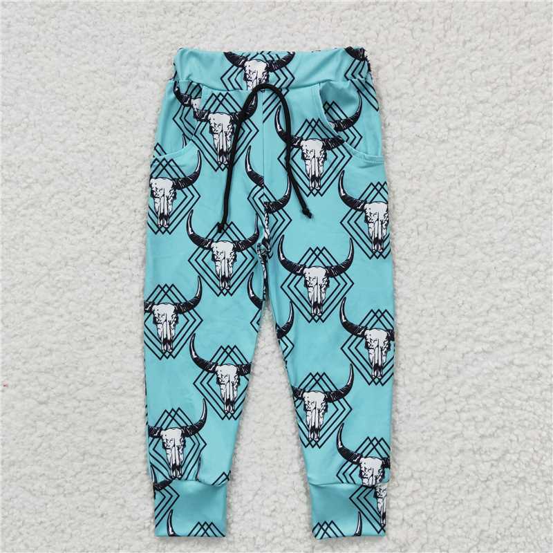 P0087Summer cow head blue boutique pants wholesale price