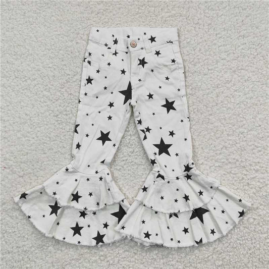 P0068Black star White denim pants