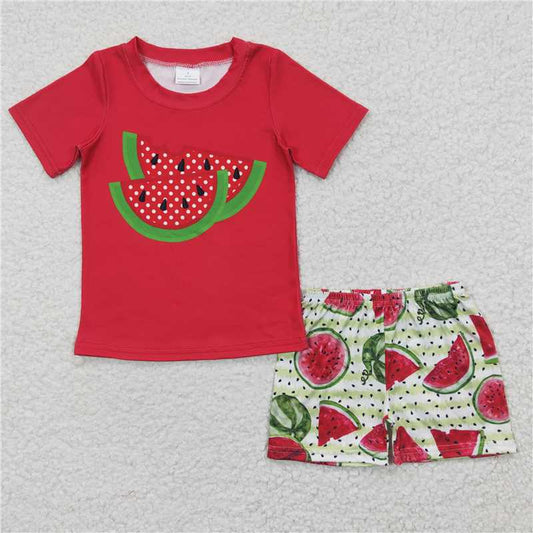 BSSO0175Wholesale Price Boy watermelon red Short Sleeve shorts boutique set fashion cute