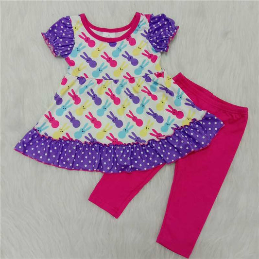 A12-14New girl's printed crewneck top with trousers clothing boutique cute fashion suit wholesale price