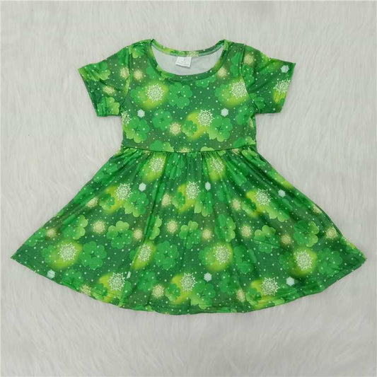 A8-10  New Green Clover Print Dress summer