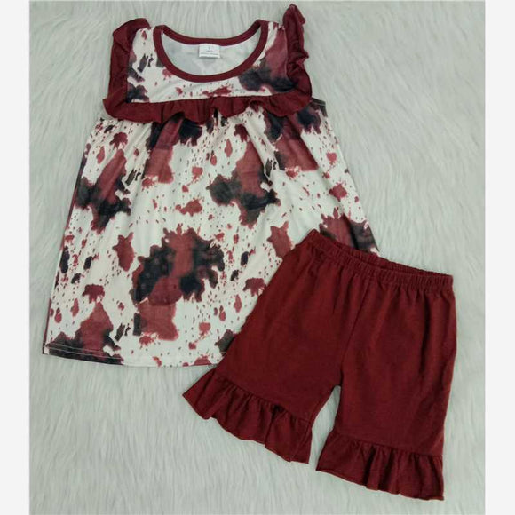 A17-10  Brown ink dyed short-sleeved top with shorts summer girls suit