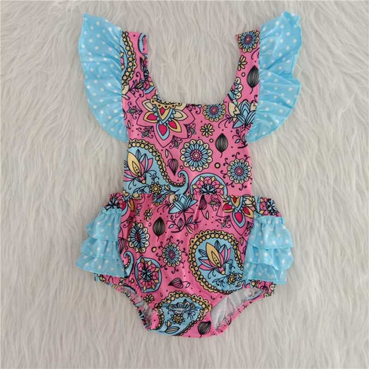 B9-4 girls' flower pattern romper