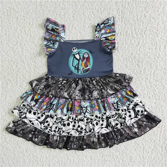 A3-23  Anime Demon Pattern Print Small Flying Sleeve Dress