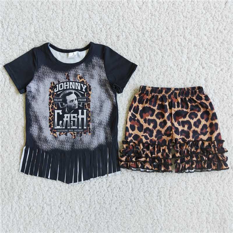 RTS new arrive girls clothes black leopard cute girl summer wear kids clothing sets lovely toddler baby girl outfit