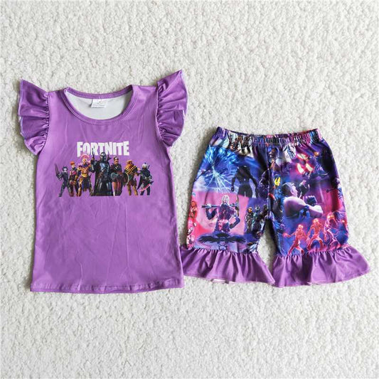 D11-28 New Anime Movie Graphic Print Short Sleeve Top with Pants