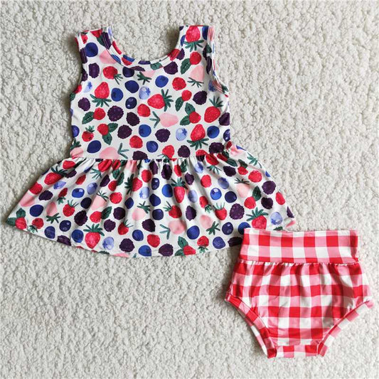 D13-11-1 Girls Fruit Strawberry Plaid Thong Suit