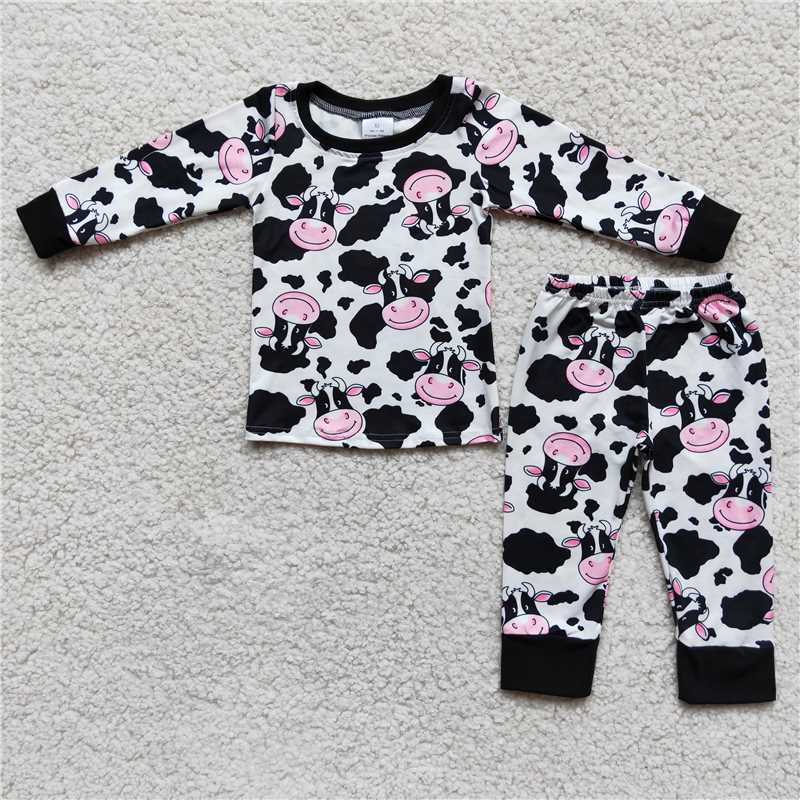 6 A23-7  Cow Pattern Long Sleeve Pants Set