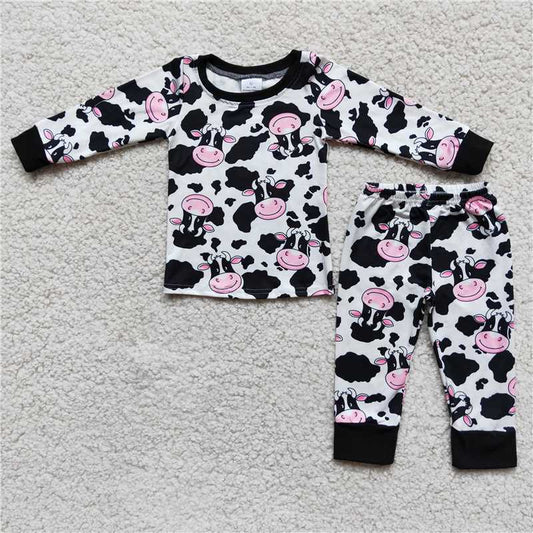 6 A23-7 Cow Pattern Long Sleeve Pants Set