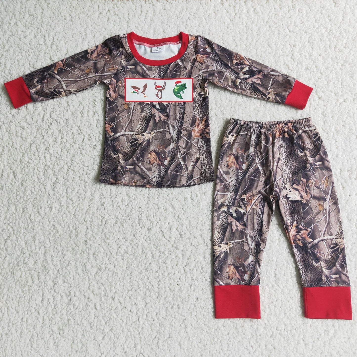 6 A9-13-1 Boys Clothing Tree Trunks and Leaves Print Long Sleeve Pants Set