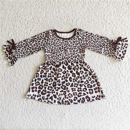 6 A6-13 Girls Leopard Print Long Sleeve Dress
