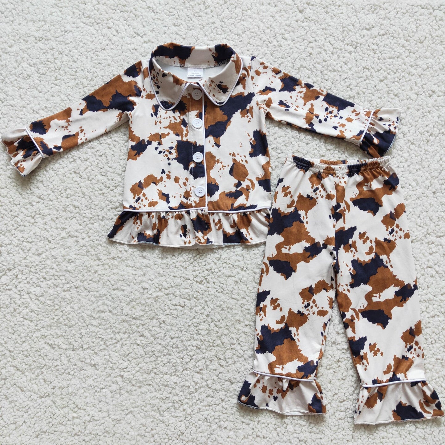 6 A9-16    Girls' Cow Spot Print Long Sleeve Trousers Set