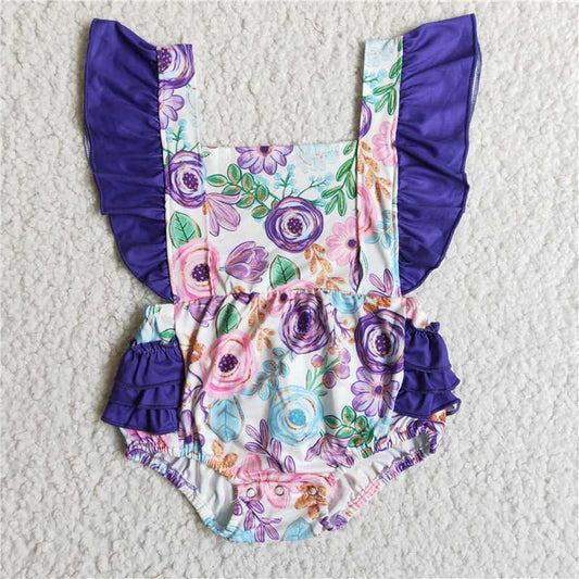 B3-27 Summer girls' new purple flower pattern printed romper