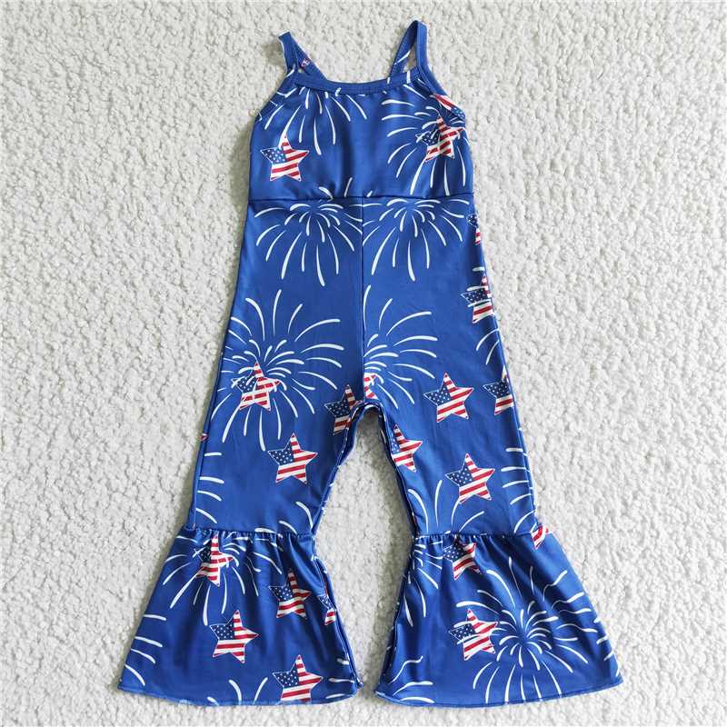 SR0055 Girls White National Day Stars Sling Jumpsuit