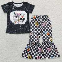 GSPO0445Girls Disney Mickey Donald Duck Short Sleeve Pants suit black