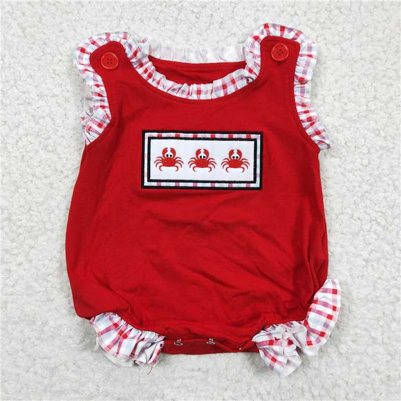 SR0156 Girls Embroidered Crab Red Tank Top Jumpsuit