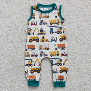 SR0197Boy engineering car excavator sleeveless jumpsuit