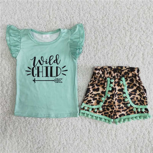 RTS new arrive girls clothes wild child leopard cute girl summer wear kids clothing sets lovely toddler baby girl outfit