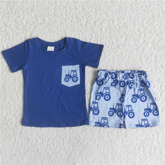 C12-4 Dark Blue Pocket Short Sleeve Top with Truck Shorts