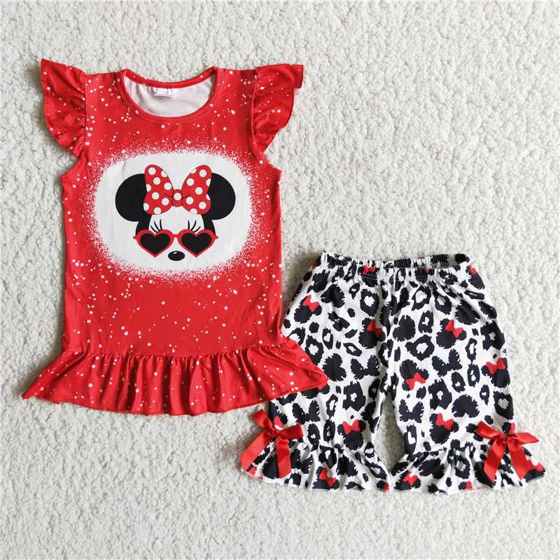 D7-29 Anime movie image mouse print red short-sleeved top with shorts suit