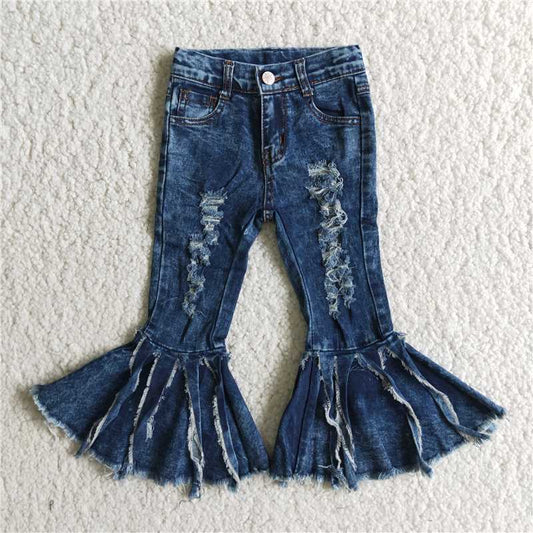 C4-23 New distressed style fringed denim flared pants