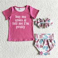 GBO0003   Pink letter short-sleeved top with shorts bow headband