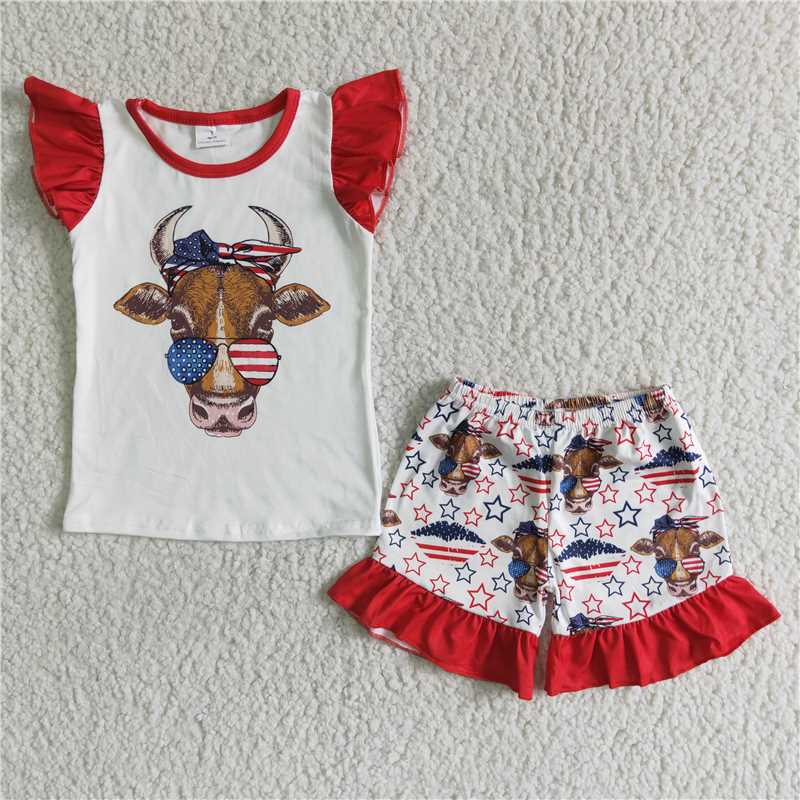 GSSO0046   Independence Day Bull Tau Print Short Sleeve Shorts